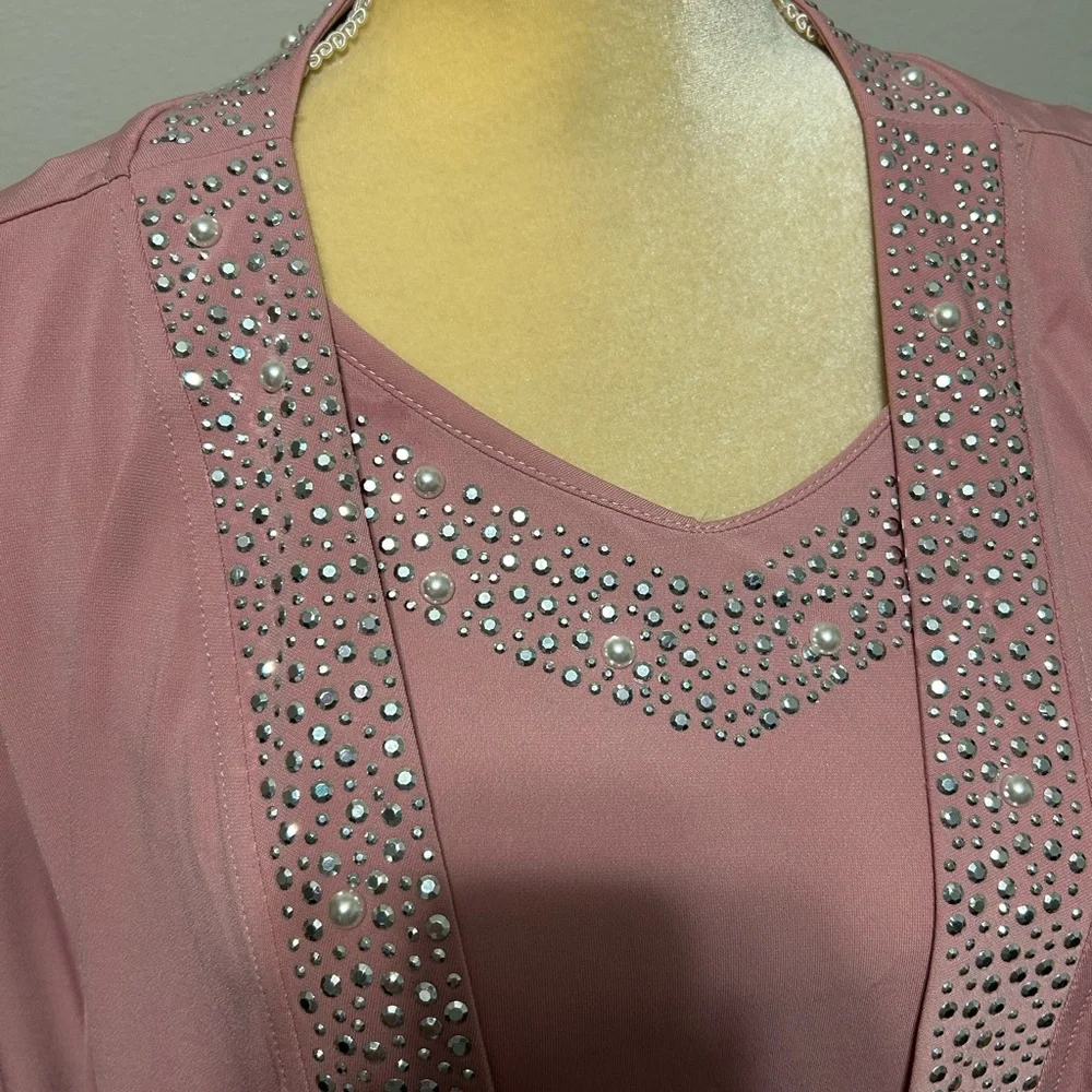 NWT Catherine’s 3 Piece Pant Set Embellished Pink Sz 28W Petite Wedding Easter - Picture 4 of 5